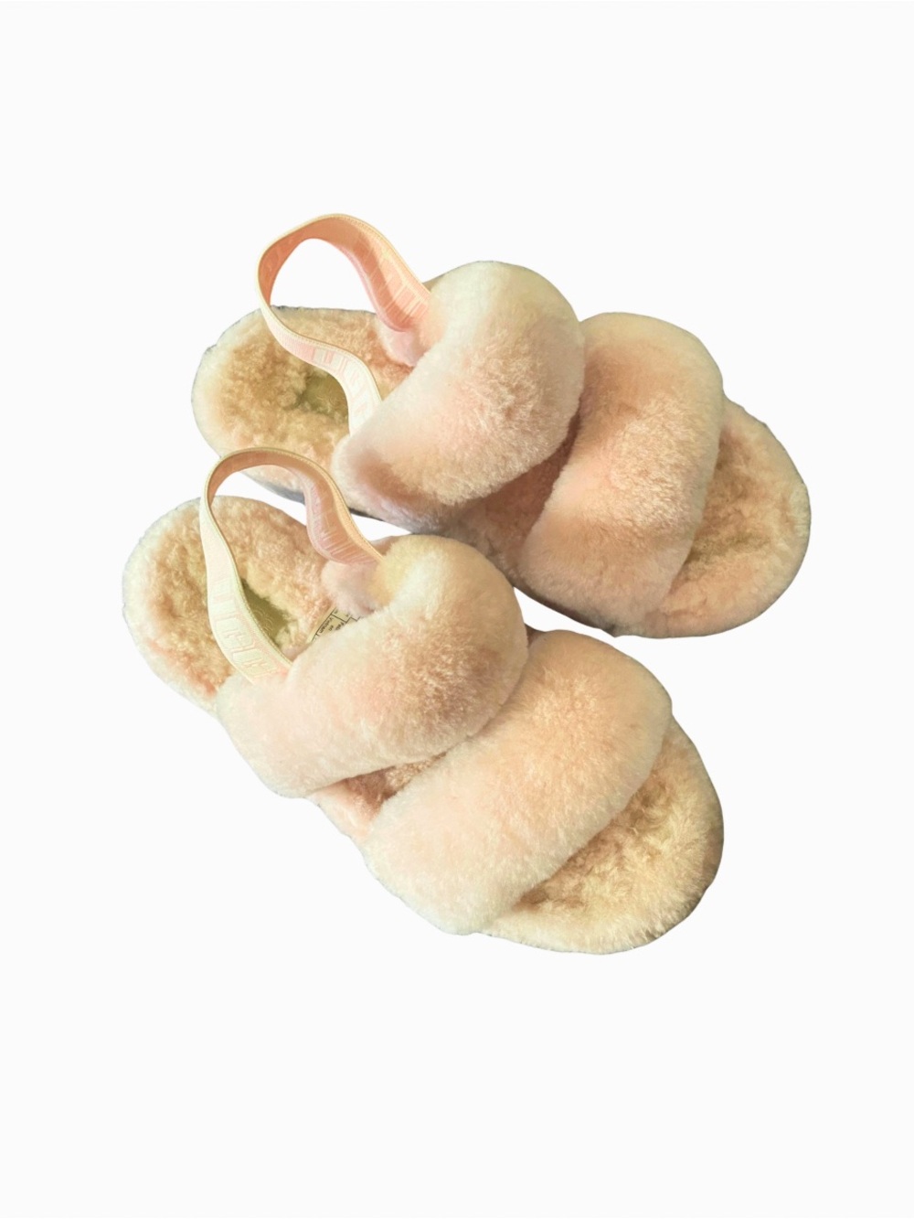 UGG Pink Plush Shearling Slide Sandals with Back Strap